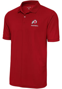 Antigua Utah Utes Mens Red Football Legacy Pique Short Sleeve Polo
