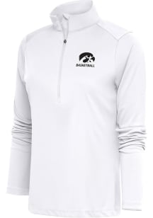 Antigua Iowa Hawkeyes Womens White Basketball Tribute Qtr Zip Pullover
