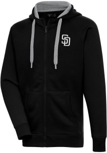 Antigua San Diego Padres Mens Black Metallic Logo Victory Long Sleeve Full Zip Jacket