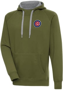Antigua Chicago Cubs Mens Olive Victory Long Sleeve Hoodie