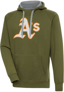 Antigua Oakland Athletics Mens Olive Full Front Victory Long Sleeve Hoodie