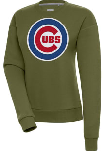 Antigua Chicago Cubs Womens Olive Full Front Victory Crew Sweatshirt