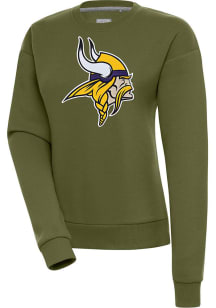 Antigua Minnesota Vikings Womens Olive Full Front Victory Crew Sweatshirt