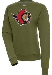 Antigua Ottawa Senators Womens Olive Full Front Victory Crew Sweatshirt