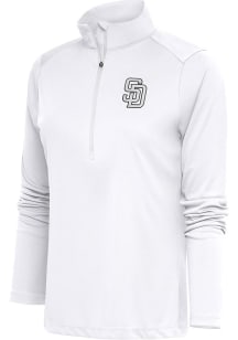 Antigua San Diego Padres Womens White Metallic Logo Tribute Qtr Zip Pullover
