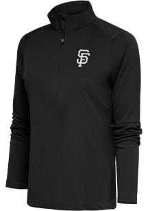 Antigua San Francisco Giants Womens Charcoal Metallic Logo Tribute Qtr Zip Pullover