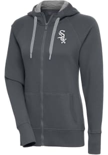 Antigua Chicago White Sox Womens Charcoal Metallic Logo Victory Long Sleeve Full Zip Jacket