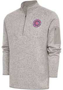 Antigua South Bend Cubs Mens Oatmeal Fortune Long Sleeve Qtr Zip Fashion Pullover