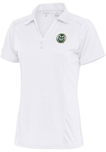 Antigua Colorado State Rams Womens White Tribute Short Sleeve Polo Shirt
