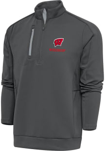 Antigua Wisconsin Badgers Mens Grey Generation Long Sleeve Qtr Zip Pullover