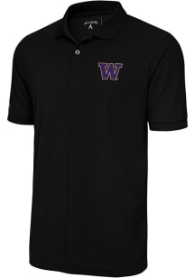 Antigua Washington Huskies Mens Black Legacy Pique Short Sleeve Polo