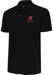 Antigua Wisconsin Badgers Mens Black Tribute Short Sleeve Polo
