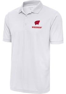 Antigua Wisconsin Badgers Mens White Legacy Pique Short Sleeve Polo