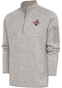 Antigua Cedar Rapids Kernels Mens Oatmeal Fortune Long Sleeve Qtr Zip Fashion Pullover