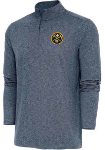Antigua Denver Nuggets Mens Navy Blue Hunk Long Sleeve Qtr Zip Pullover
