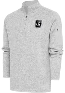 Antigua Los Angeles FC Mens Grey Metallic Logo Fortune Long Sleeve Qtr Zip Pullover
