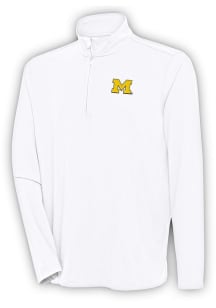 Antigua Michigan Wolverines Mens White Hunk Long Sleeve Qtr Zip Pullover