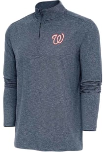 Antigua Washington Nationals Mens Navy Blue Hunk Long Sleeve Qtr Zip Pullover