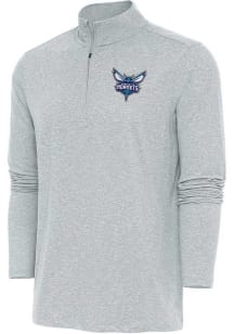Antigua Charlotte Hornets Mens Grey Hunk Long Sleeve Qtr Zip Pullover