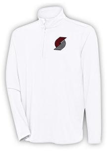 Antigua Portland Trail Blazers Mens White Hunk Long Sleeve Qtr Zip Pullover