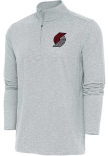 Antigua Portland Trail Blazers Mens Grey Hunk Long Sleeve Qtr Zip Pullover