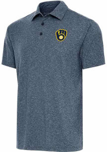 Antigua Milwaukee Brewers Mens Navy Blue Par 3 Short Sleeve Polo