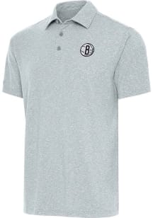 Antigua Brooklyn Nets Mens Grey Par 3 Short Sleeve Polo