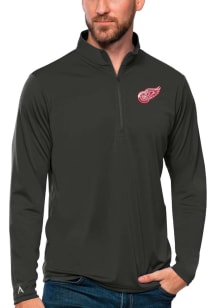 Antigua Detroit Red Wings Mens Grey Tribute Long Sleeve Qtr Zip Pullover