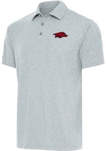 Antigua Arkansas Razorbacks Mens Grey Par 3 Short Sleeve Polo