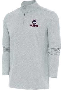 Antigua UConn Huskies Mens Grey Hunk Long Sleeve Qtr Zip Pullover