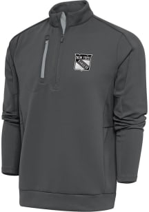 Antigua New York Rangers Mens Anthracite Metallic Logo Generation Long Sleeve Qtr Zip Pullover