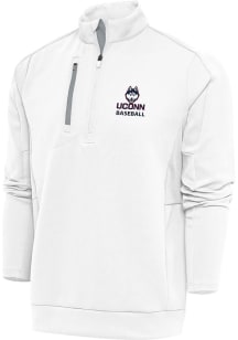 Antigua UConn Huskies Mens White Baseball Generation Long Sleeve Qtr Zip Pullover