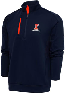 Antigua Illinois Fighting Illini Mens Navy Blue Baseball Generation Long Sleeve Qtr Zip Pullover