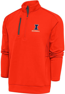 Antigua Illinois Fighting Illini Mens Orange Baseball Generation Long Sleeve Qtr Zip Pullover