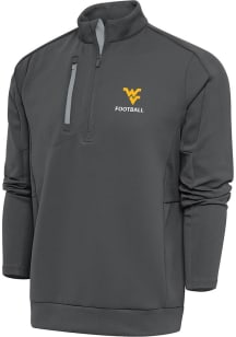 Antigua West Virginia Mountaineers Mens Grey Football Generation Long Sleeve Qtr Zip Pullover