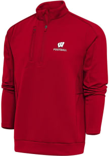Antigua Wisconsin Badgers Mens Red Football Generation Long Sleeve Qtr Zip Pullover