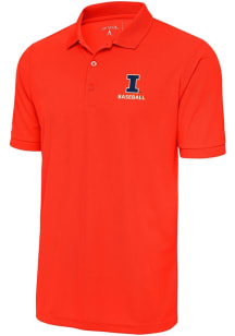Antigua Illinois Fighting Illini Mens Orange Baseball Legacy Pique Short Sleeve Polo