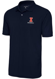 Antigua Illinois Fighting Illini Mens Navy Blue Baseball Legacy Pique Short Sleeve Polo