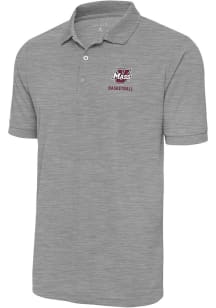 Antigua Massachusetts Minutemen Mens Grey Basketball Legacy Pique Short Sleeve Polo