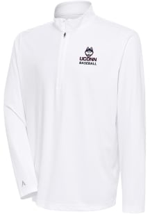 Antigua UConn Huskies Mens White Baseball Tribute Long Sleeve Qtr Zip Pullover