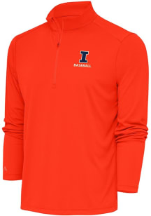 Antigua Illinois Fighting Illini Mens Orange Baseball Tribute Long Sleeve Qtr Zip Pullover