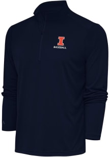 Antigua Illinois Fighting Illini Mens Navy Blue Baseball Tribute Long Sleeve Qtr Zip Pullover