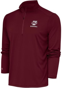 Antigua Massachusetts Minutemen Mens Maroon Basketball Tribute Long Sleeve Qtr Zip Pullover