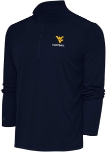 Antigua West Virginia Mountaineers Mens Navy Blue Football Tribute Long Sleeve Qtr Zip Pullover