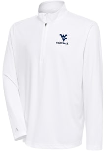 Antigua West Virginia Mountaineers Mens White Football Tribute Long Sleeve Qtr Zip Pullover