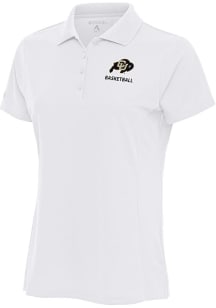 Antigua Colorado Buffaloes Womens White Basketball Legacy Pique Short Sleeve Polo Shirt