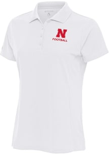 Antigua Nebraska Cornhuskers Womens White Football Legacy Pique Short Sleeve Polo Shirt