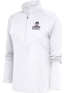 Antigua UConn Huskies Womens White Baseball Tribute Qtr Zip Pullover