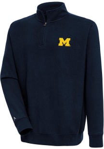 Antigua Michigan Wolverines Mens Blue Victory Long Sleeve Qtr Zip Pullover