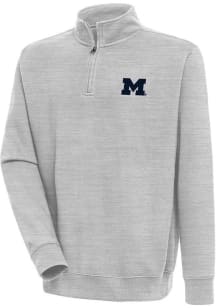 Antigua Michigan Wolverines Mens Grey Victory Long Sleeve Qtr Zip Pullover
